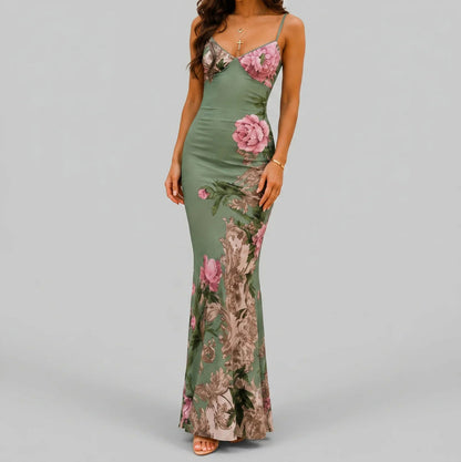 Floral V-Neck Fitted Maxi Dress
