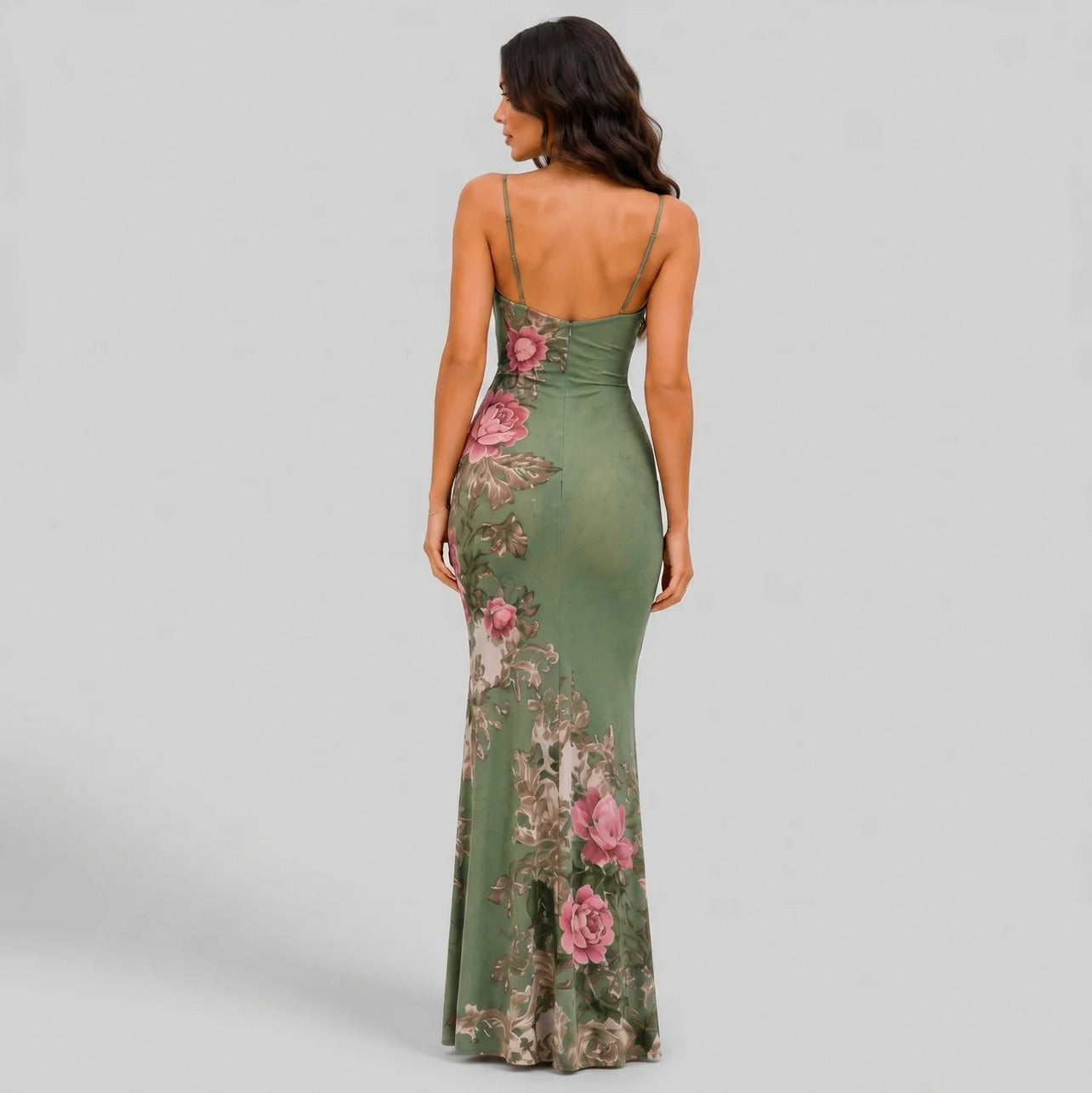 Floral V-Neck Fitted Maxi Dress
