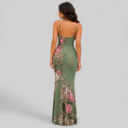 Floral V-Neck Fitted Maxi Dress