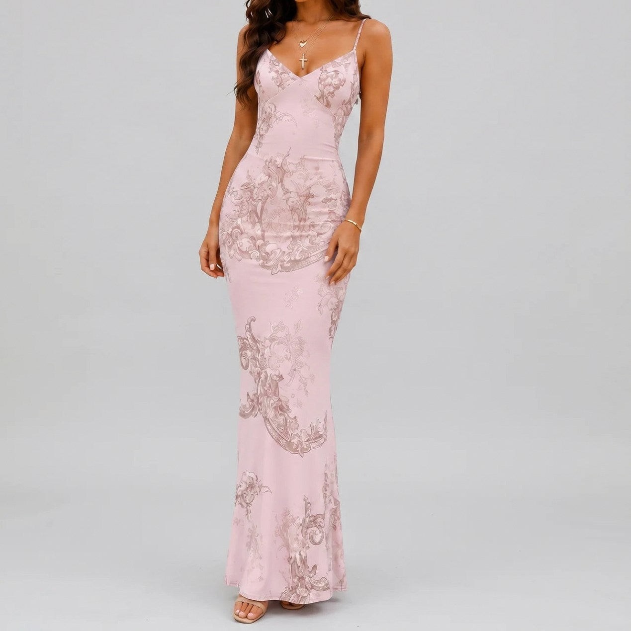 Floral V-Neck Fitted Maxi Dress