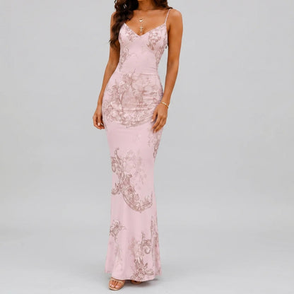 Floral V-Neck Fitted Maxi Dress