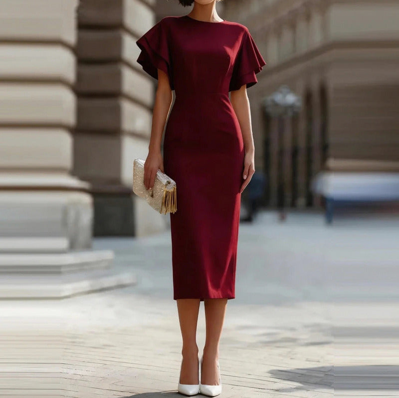 Flutter Sleeve Sheath Midi Dress