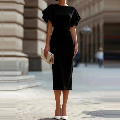 Flutter Sleeve Sheath Midi Dress