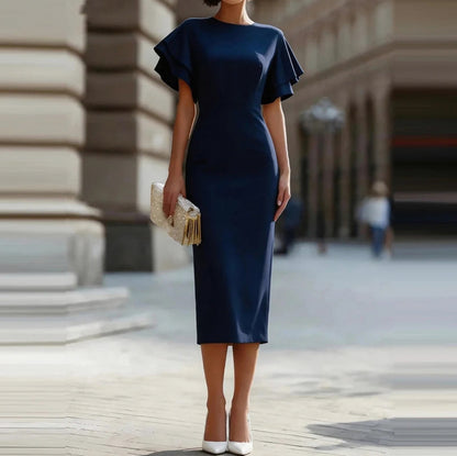 Flutter Sleeve Sheath Midi Dress