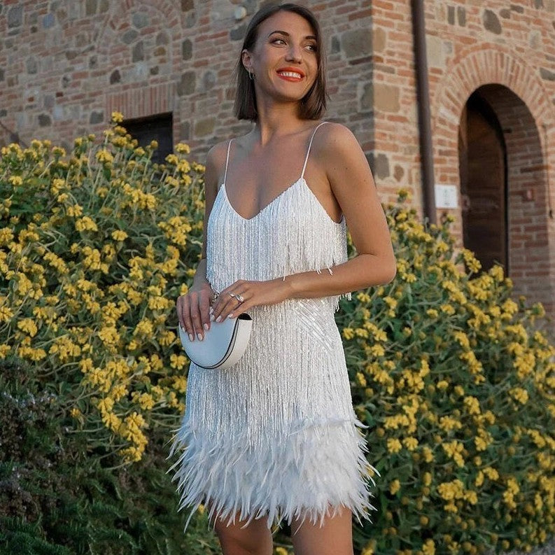 Fringe Feather Mini Dress