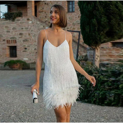 Fringe Feather Mini Dress