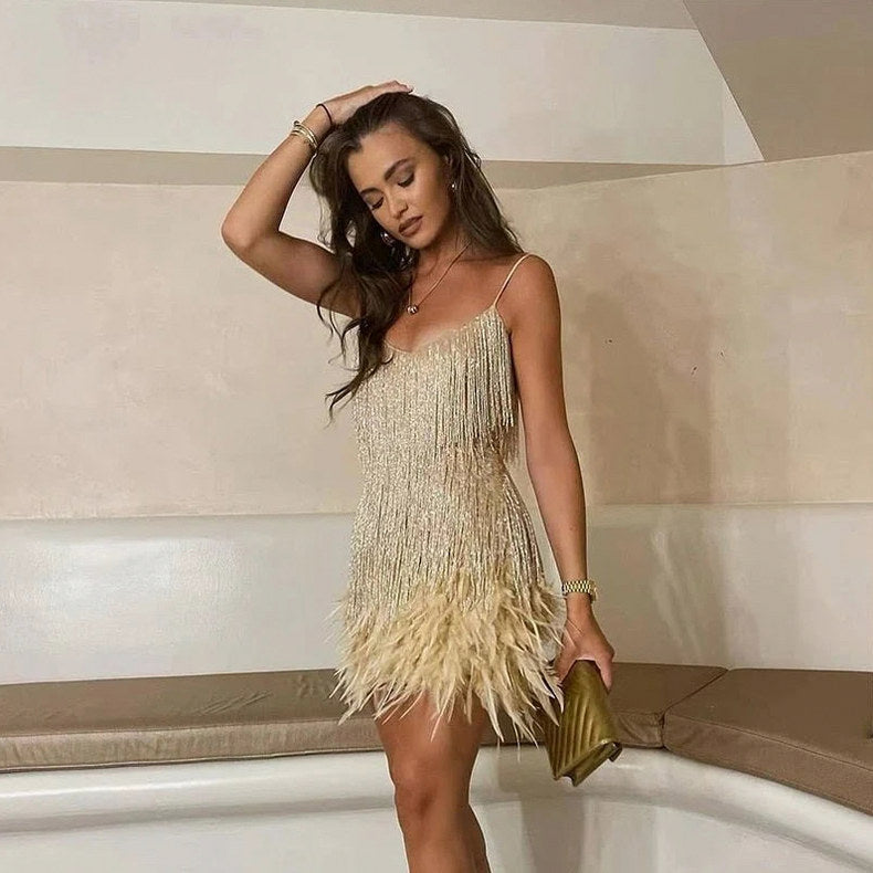 Fringe Feather Mini Dress