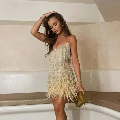 Fringe Feather Mini Dress