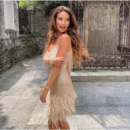 Fringe Feather Mini Dress