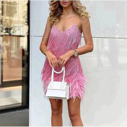 Fringe Feather Mini Dress
