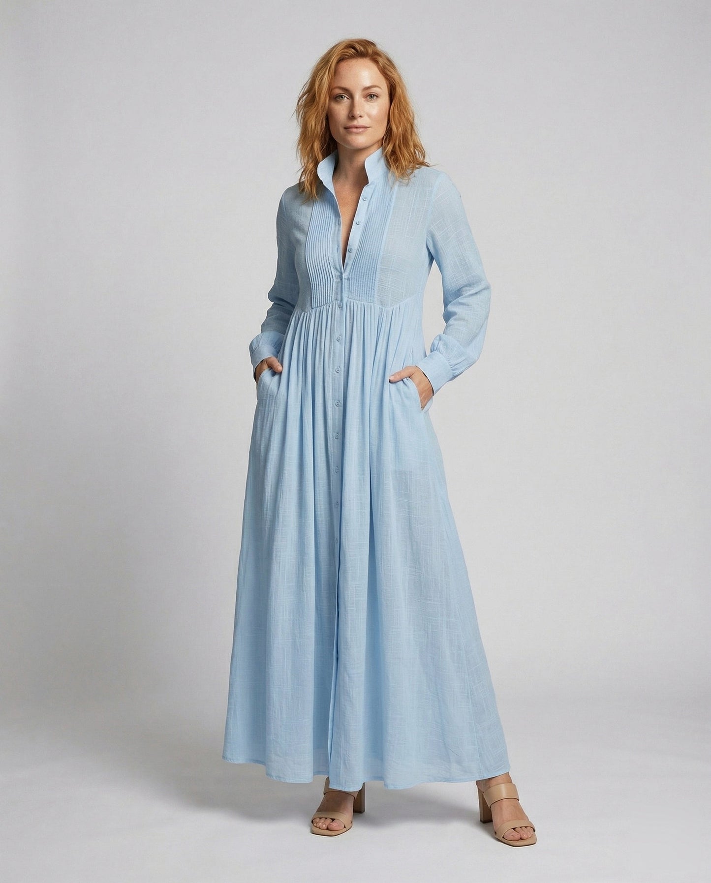 Gauze Button Front Maxi Dress