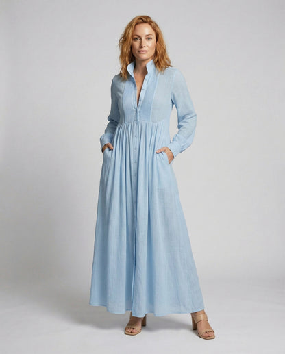 Gauze Button Front Maxi Dress