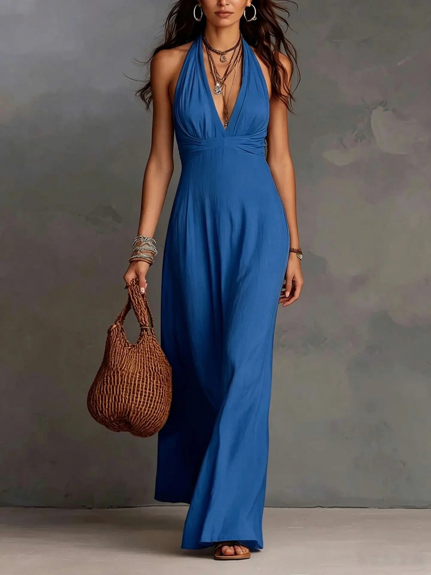 Gauze Halter Maxi Sundress