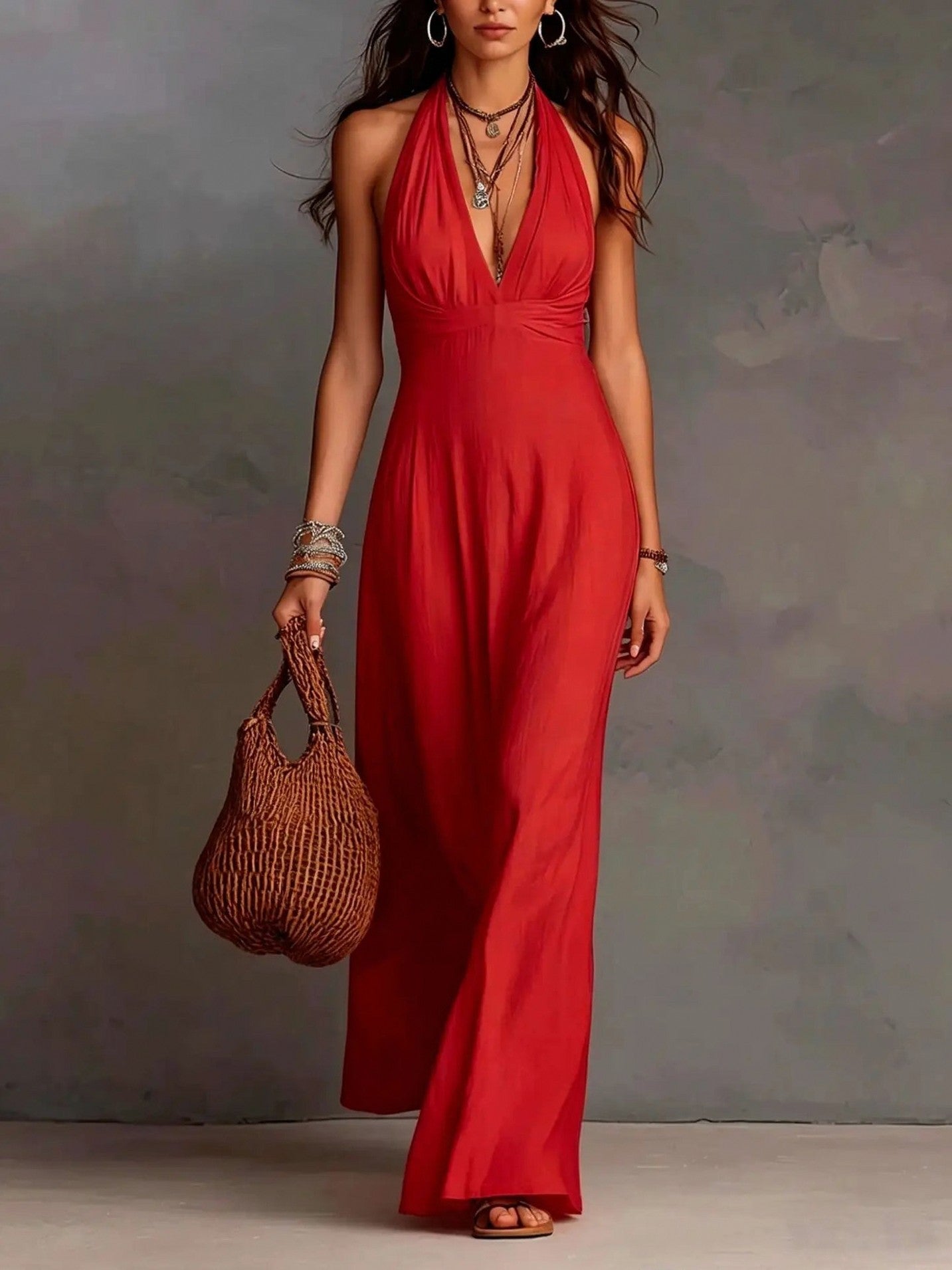 Gauze Halter Maxi Sundress