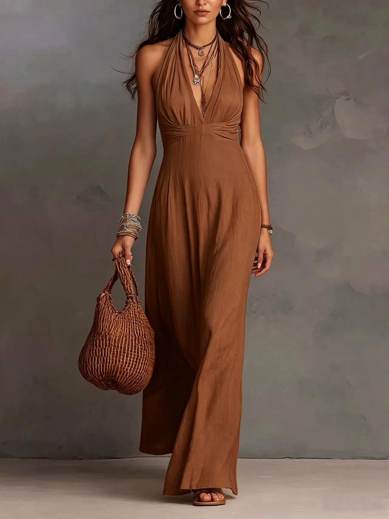 Gauze Halter Maxi Sundress