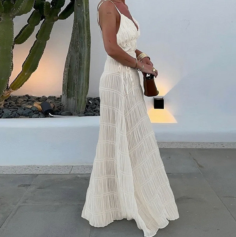 Gauze V-Neck Tie Waist Maxi