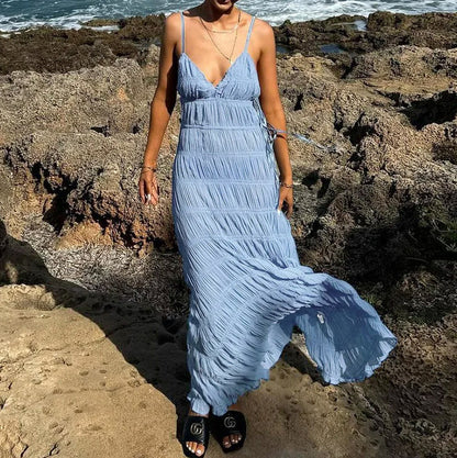 Gauze V-Neck Tie Waist Maxi
