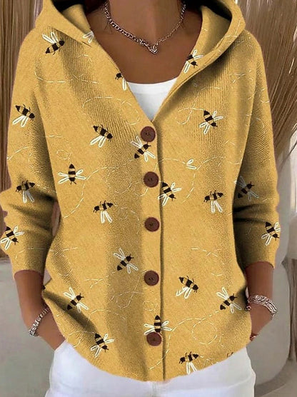 Geometric Button Front Hooded Cardigan