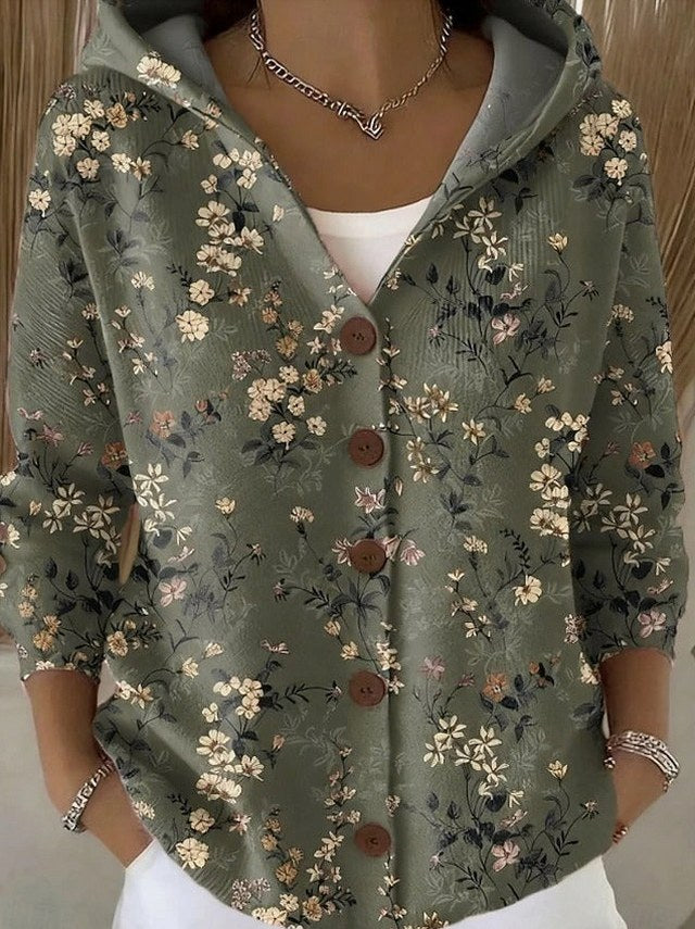 Geometric Button Front Hooded Cardigan