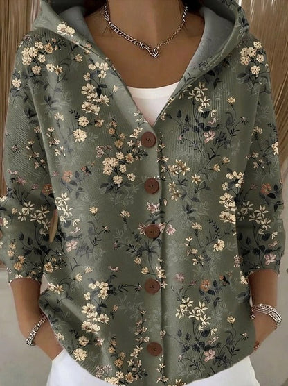 Geometric Button Front Hooded Cardigan