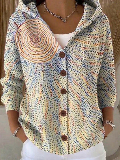 Geometric Button Front Hooded Cardigan