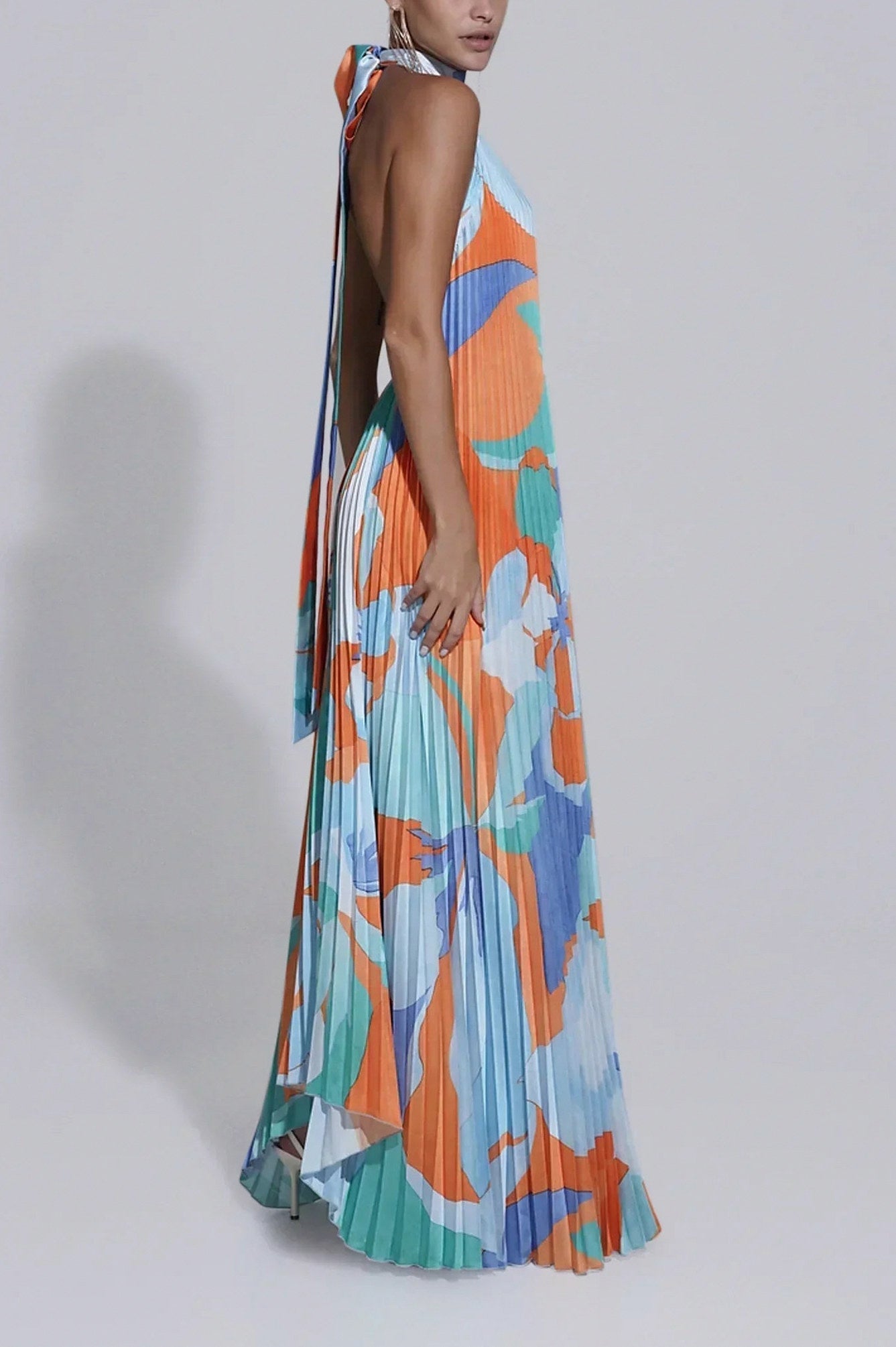 Geometric Halter Maxi Dress