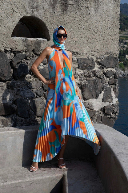 Geometric Halter Maxi Dress