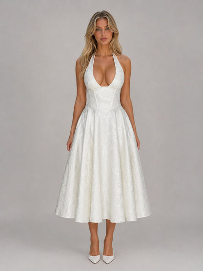 Halter Corset Flare Midi Dress
