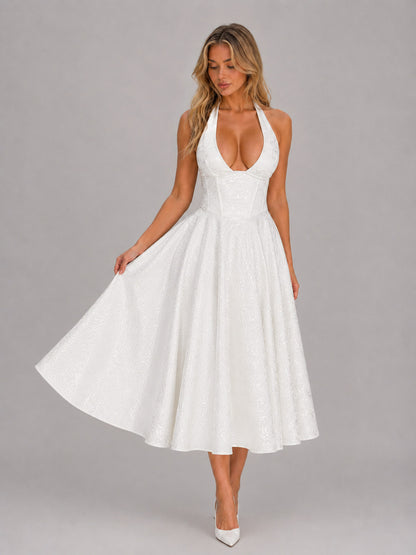 Halter Corset Flare Midi Dress