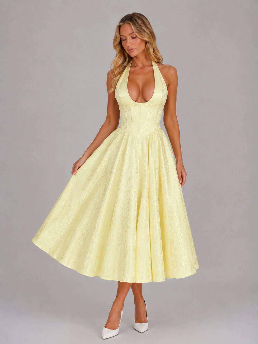 Halter Corset Flare Midi Dress