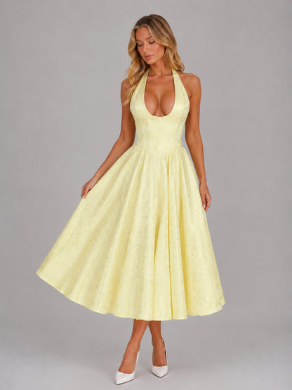 Halter Corset Flare Midi Dress