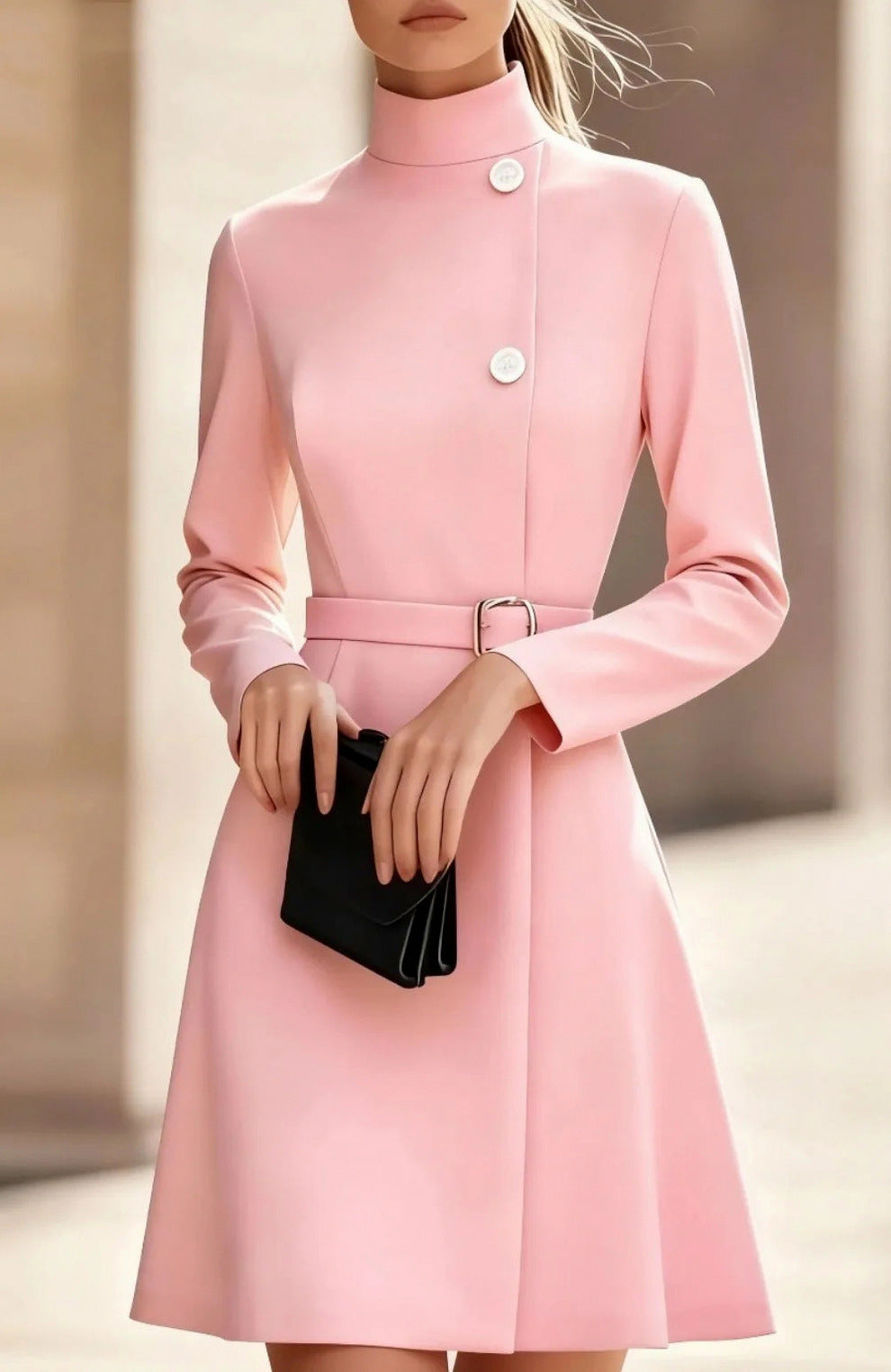 High Neck Belted Mini Dress