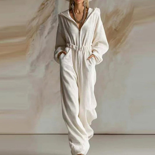 Hooded Knit Zip Jumpsuit