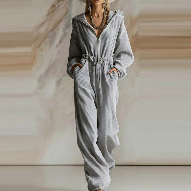 Hooded Knit Zip Jumpsuit