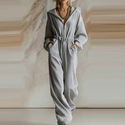 Hooded Knit Zip Jumpsuit
