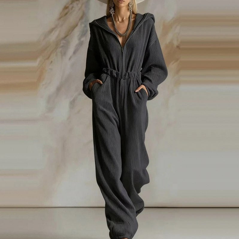 Hooded Knit Zip Jumpsuit