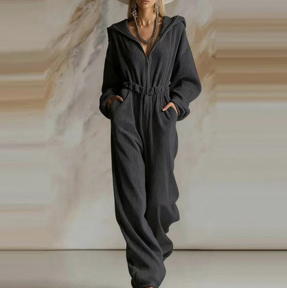 Hooded Knit Zip Jumpsuit