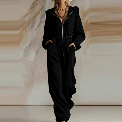 Hooded Knit Zip Jumpsuit
