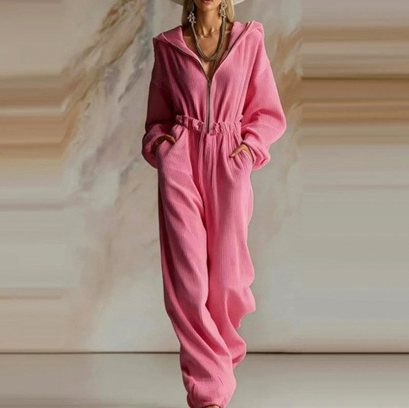Hooded Knit Zip Jumpsuit