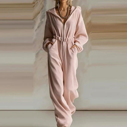 Hooded Knit Zip Jumpsuit