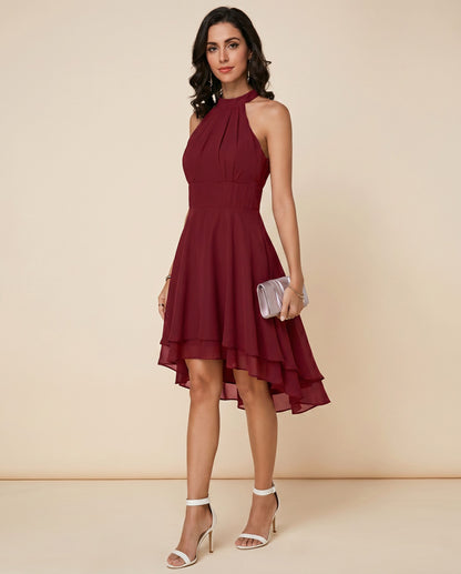 Chiffon Halter Tiered Midi Dress