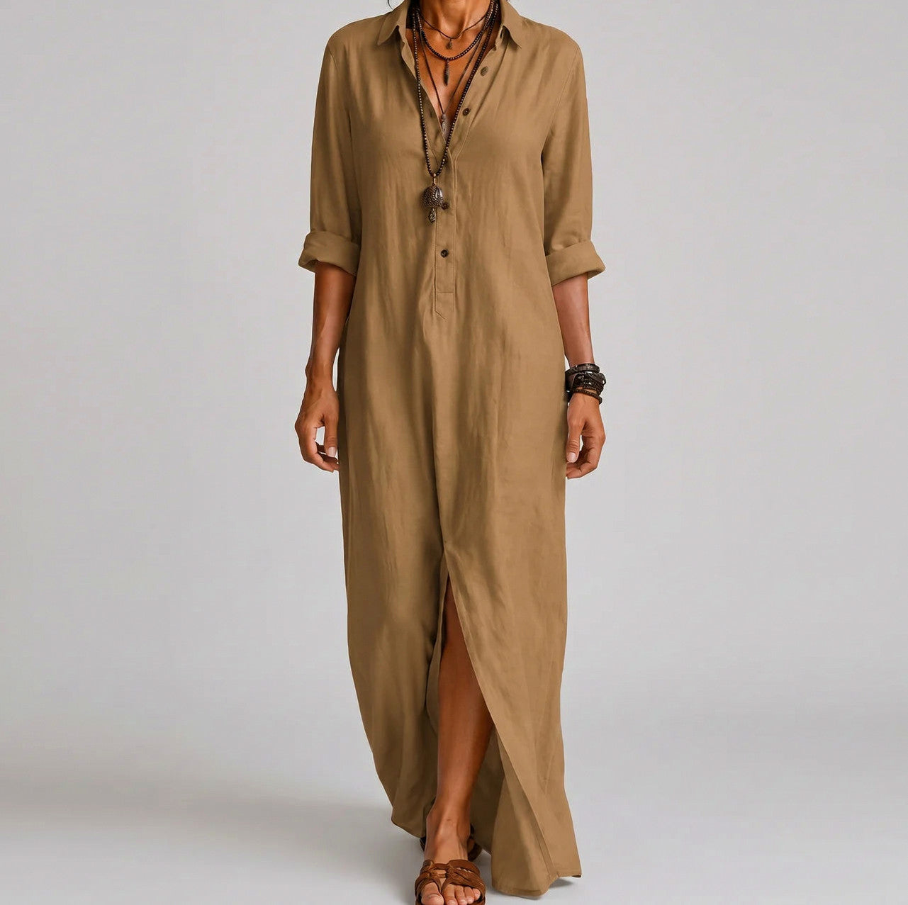 Linen Button Down Maxi Dress