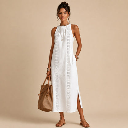 Halter Lace Trim Midi Sundress