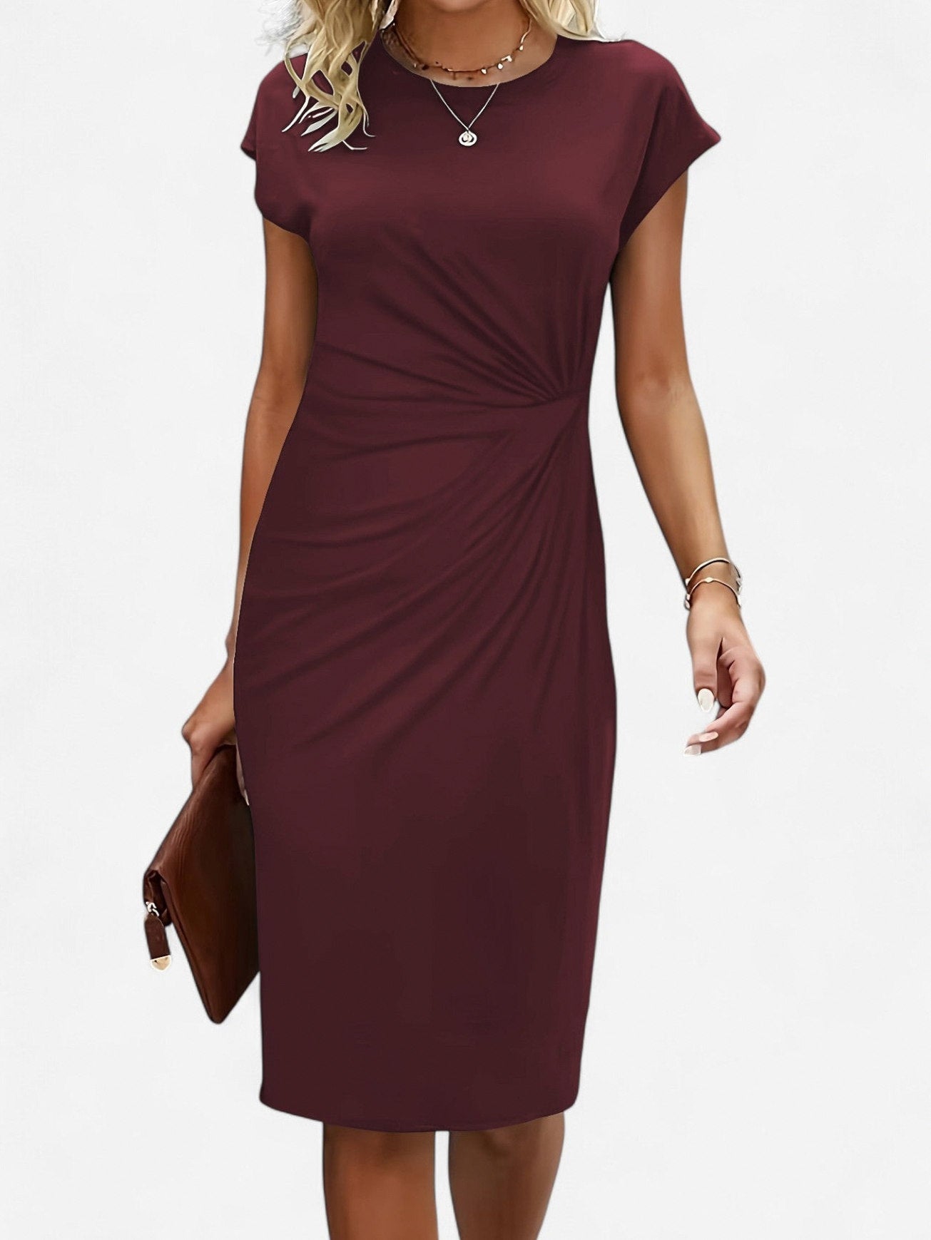 Knit Cap Sleeve Twist Midi Dress