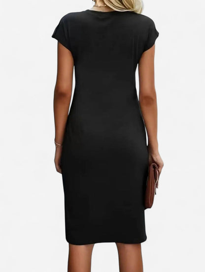 Knit Cap Sleeve Twist Midi Dress