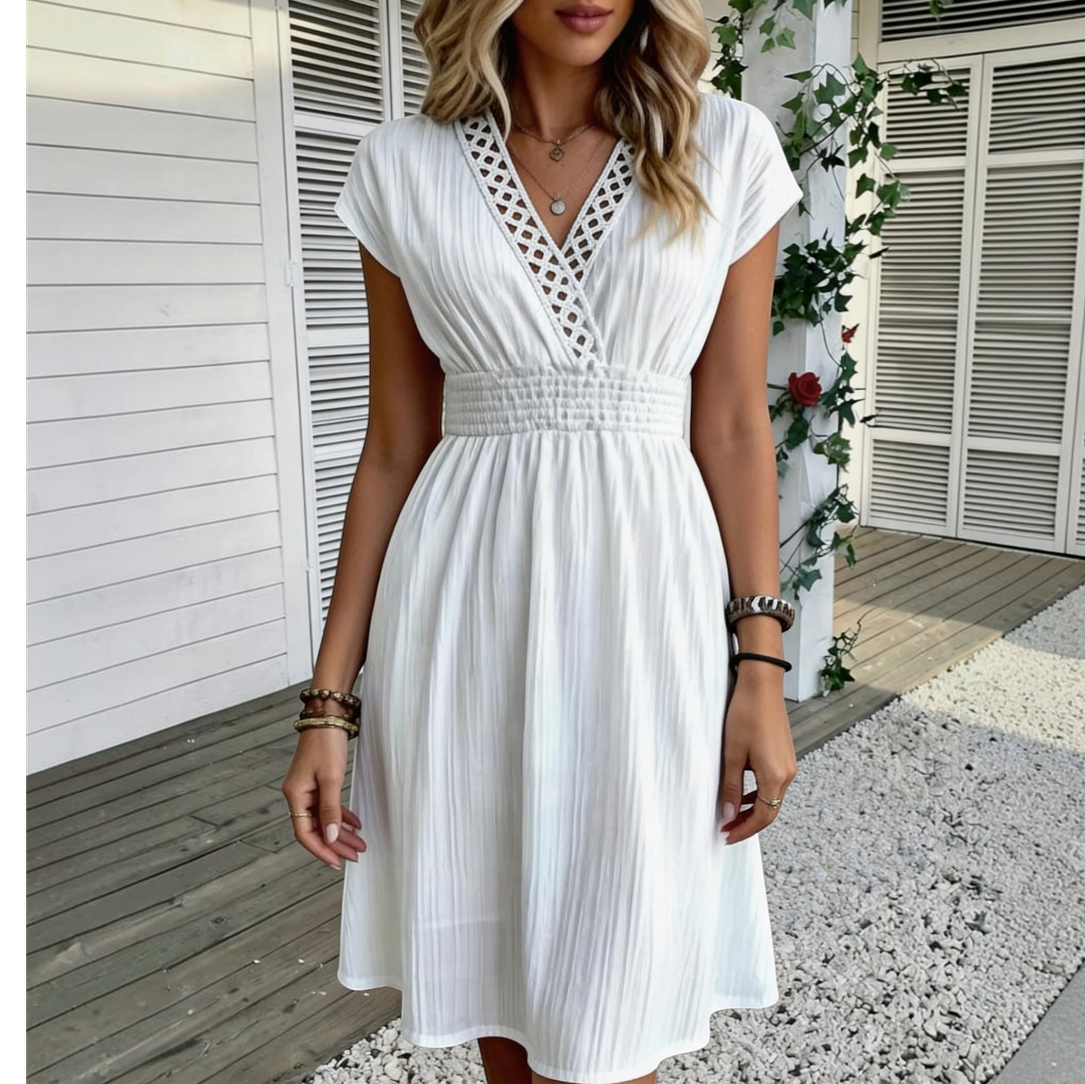 Lace Trim Smocked Mini Dress