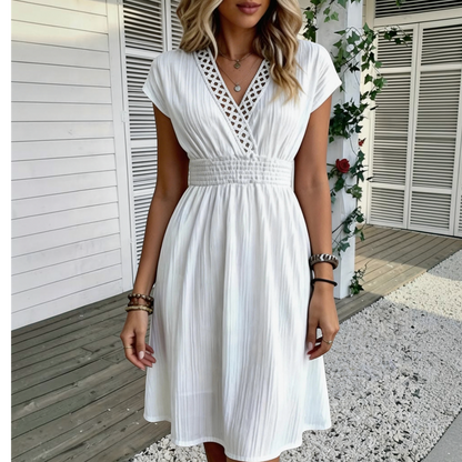 Lace Trim Smocked Mini Dress