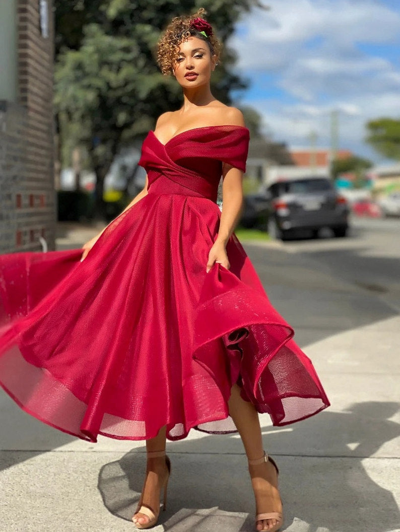 Mesh Off Shoulder Midi Dress