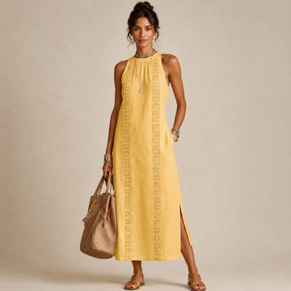 Halter Lace Trim Midi Sundress