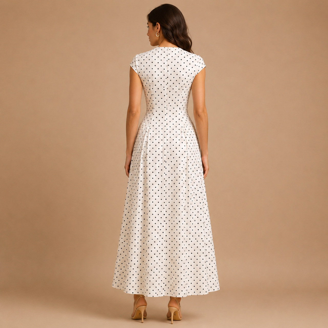 Polka Dot Cap Sleeve Maxi Dress